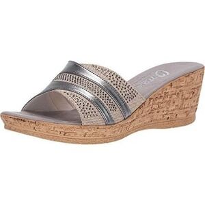 Women's Pewter Leather Slide Wedge Sandals Onex Size 8